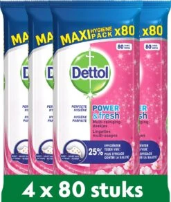 Dettol - Schoonmaakdoekjes - Power & Fresh - Kersenbloesem - 4 X 80 Stuks - Voordeelverpakking -Schoonmaakartikelen Winkel 1016x1200