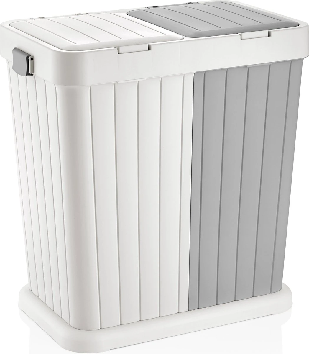 Sumpas - Wasmand - 2 Vakken - Met Touch Deksel - 80 Liter - Antraciet/Wit - 100% Gerecycled Plastic 4 Sumpas - Wasmand - 2 Vakken - Met Touch Deksel - 80 Liter - Antraciet/Wit - 100% Gerecycled Plastic - Afbeelding 2