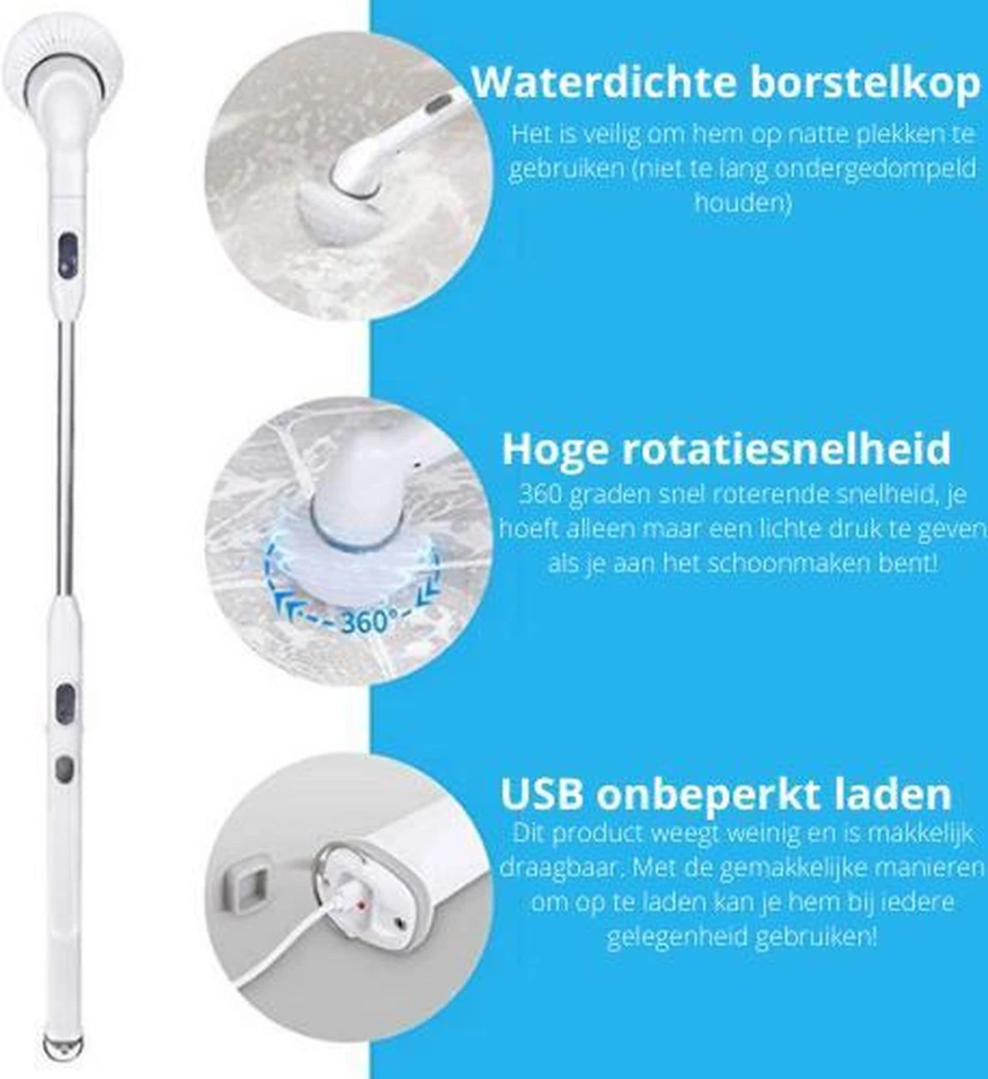 Elektrische Scrubber - Veelzijdige Schrobborstel - Elektrische Schoonmaakborstel - Binnen En Buiten Schoonmaken 7 Elektrische Scrubber - Veelzijdige Schrobborstel - Elektrische Schoonmaakborstel - Binnen En Buiten Schoonmaken - Afbeelding 5