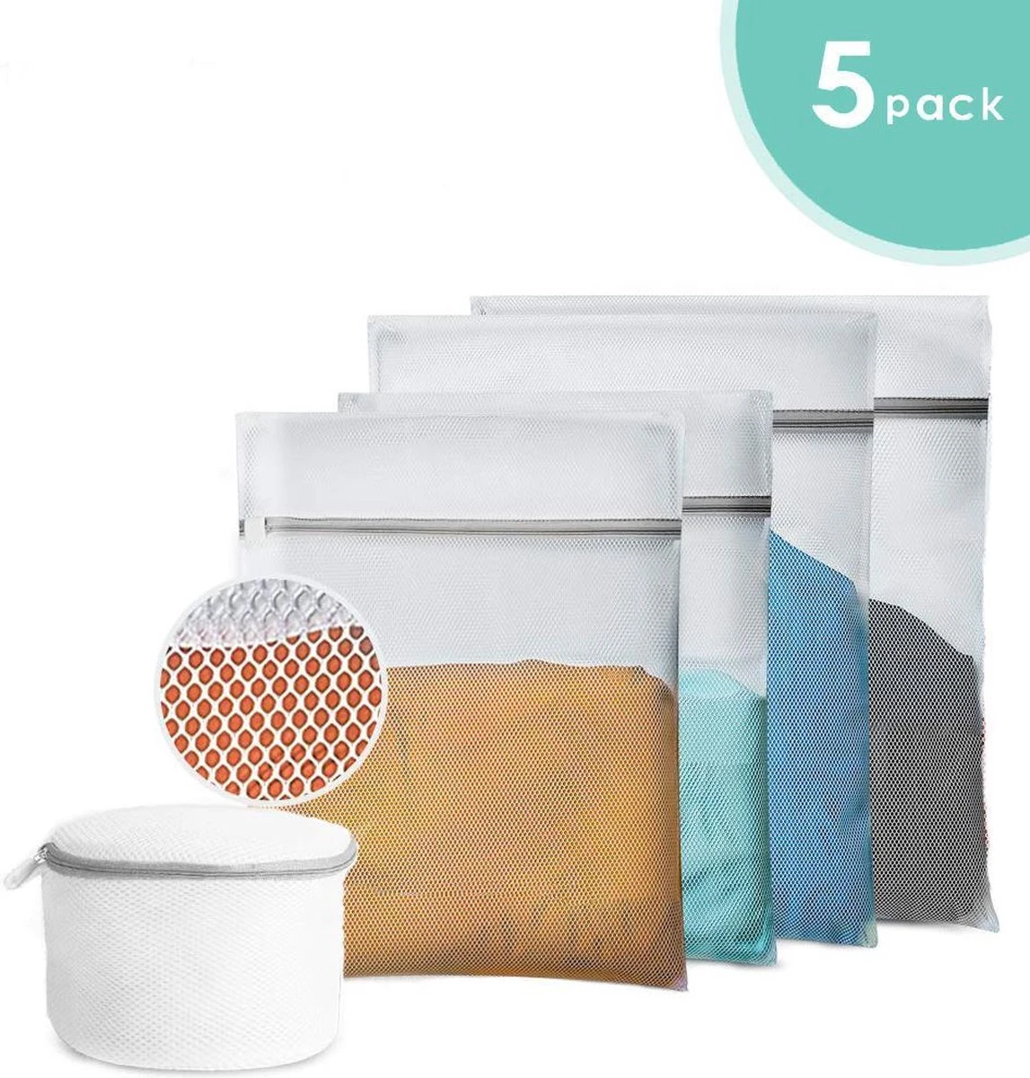 ForDig Wasnet Waszakjes (5 Stuks) Voor Lingerie En Fijne Was - Geschikt Voor Wasmachine - Met Rits - Wit 3 ForDig Wasnet Waszakjes (5 Stuks) Voor Lingerie En Fijne Was - Geschikt Voor Wasmachine - Met Rits - Wit