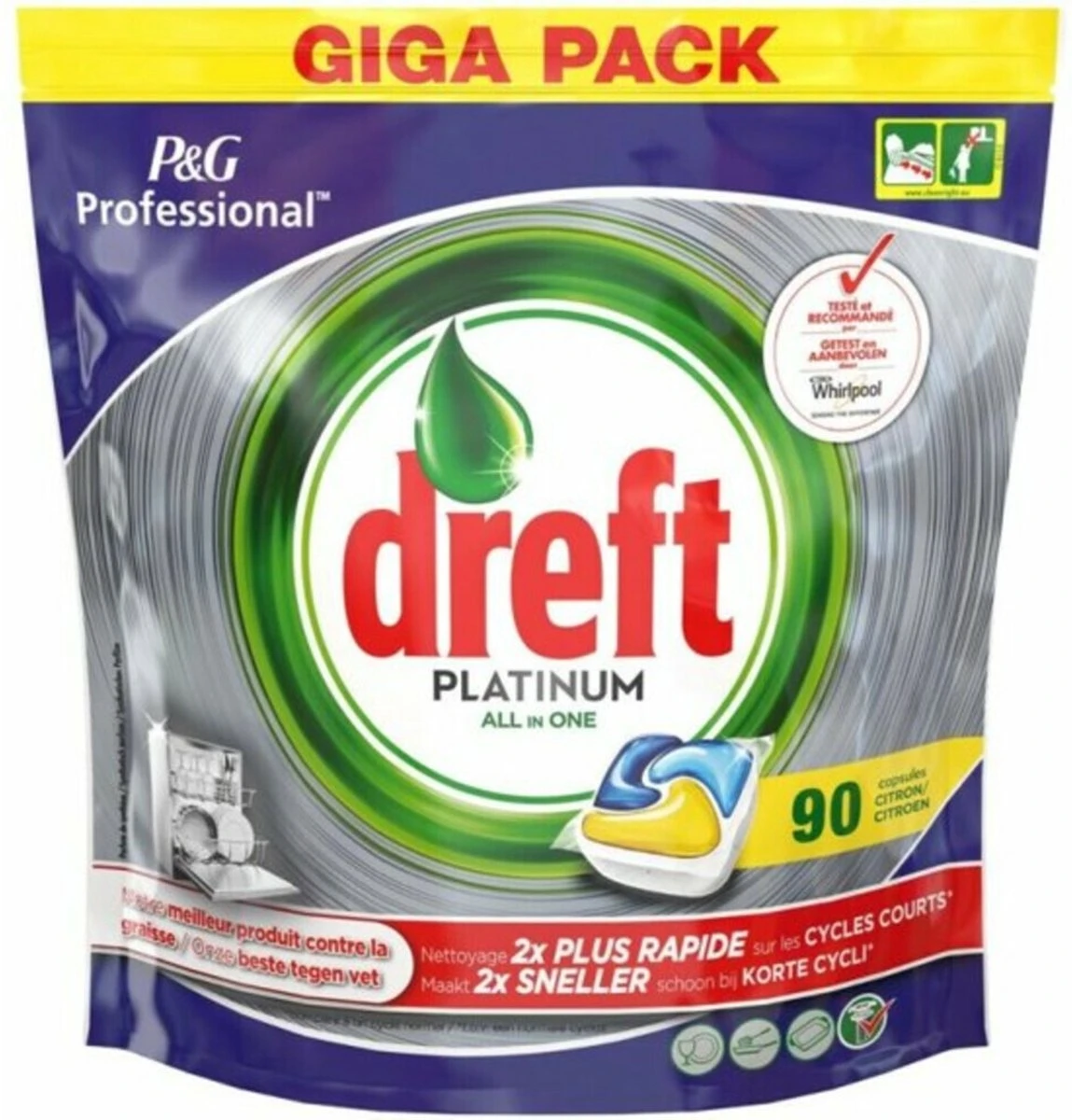 Dreft Platinum - All In One Lemon - 90 Stuks -Vaatwastabletten 3 Dreft Platinum - All In One Lemon - 90 Stuks -Vaatwastabletten