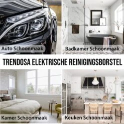 Trendosa Elektrische Schoonmaakborstel - Elektrische Schrobborstel - Poetsmachine - Handborstel - Scrubber- De Badkamer/Keuken/Auto- 10 Opzetstukken Geel -Schoonmaakartikelen Winkel 1196x1200 9