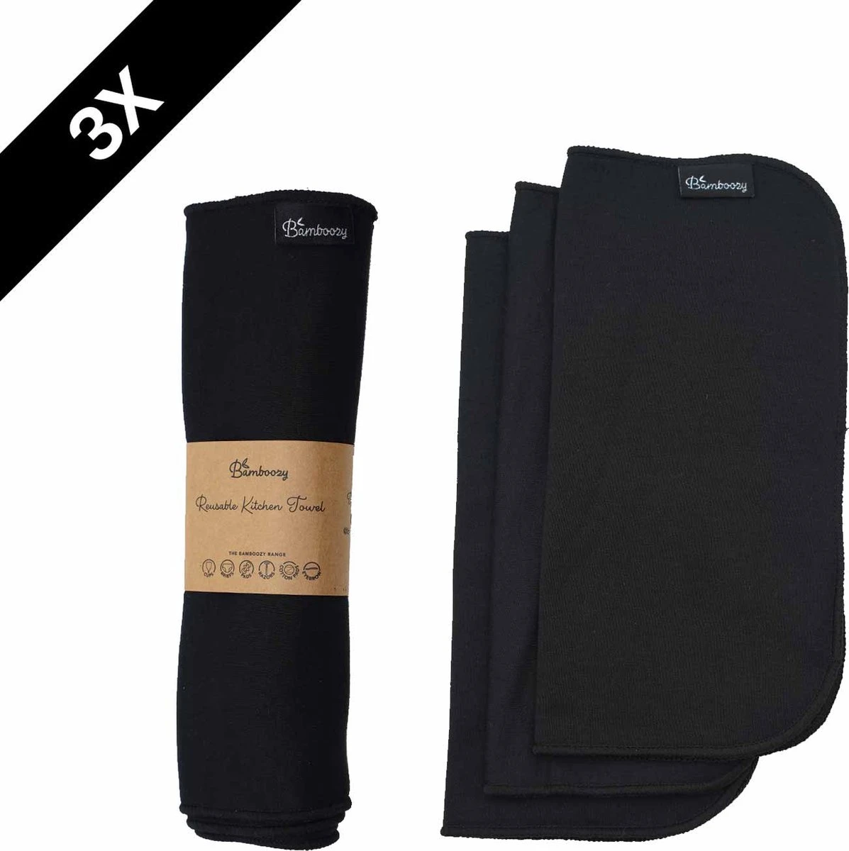 Bamboozy Vaatdoekjes Zwart 3 Stuks Herbruikbaar Keukenpapier Unpaper Towel Bamboevezels Plasticvrij 3 Bamboozy Vaatdoekjes Zwart 3 Stuks Herbruikbaar Keukenpapier Unpaper Towel Bamboevezels Plasticvrij