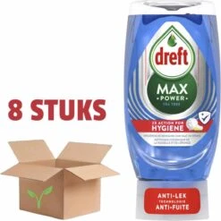 8x Dreft Max Power Afwasmiddel Extra Hygiëne 370 Ml