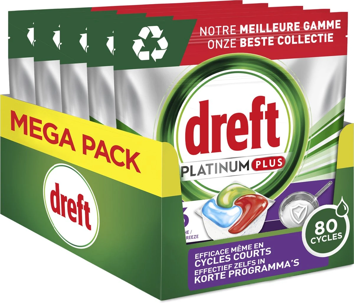 Dreft Platinum Plus All In One Machine Clean - Vaatwastabletten - 80 Tabletten 5 Dreft Platinum Plus All In One Machine Clean - Vaatwastabletten - 80 Tabletten - Afbeelding 3