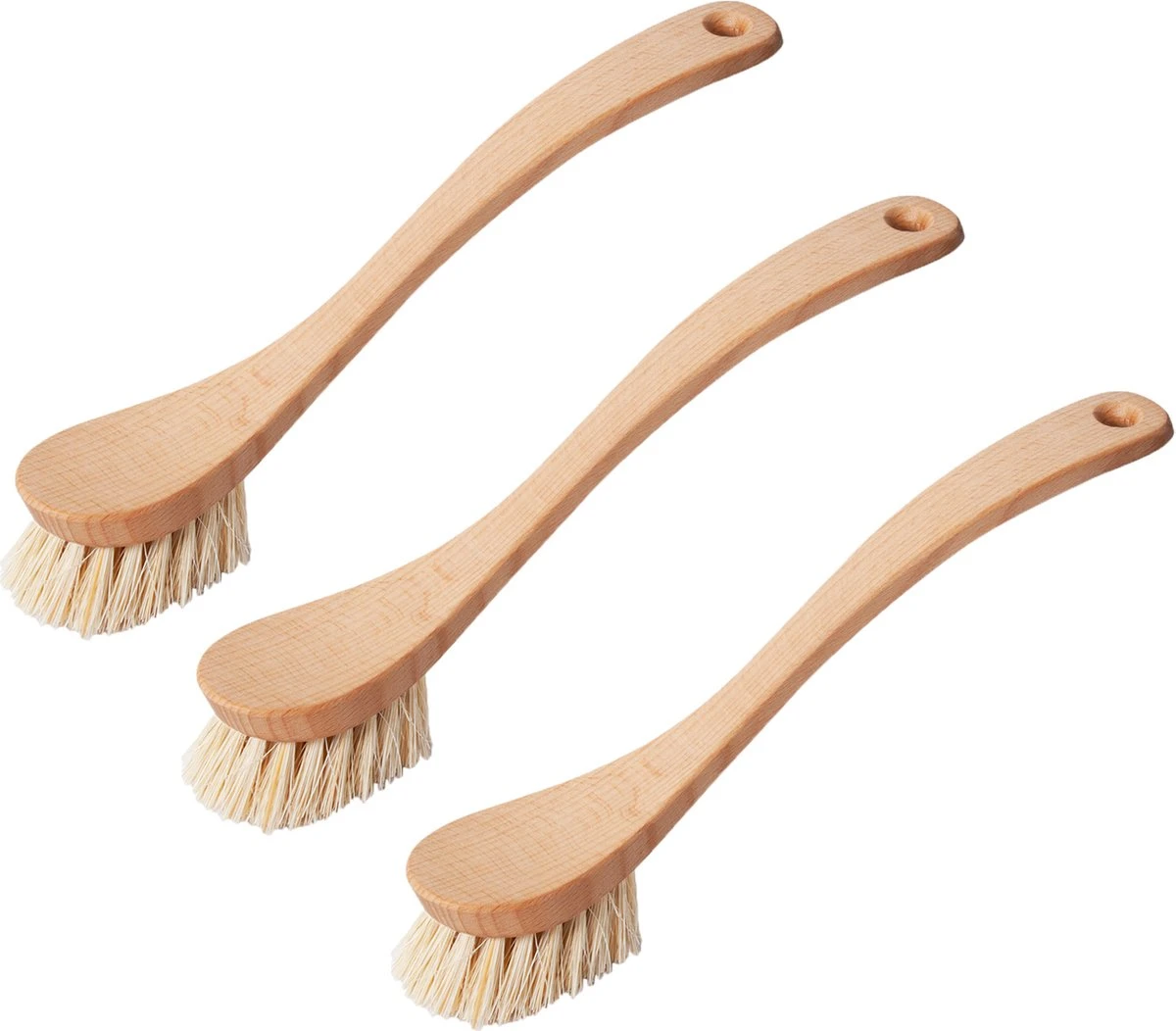 CC Hansen 3 X Afwasborstel Met Gebogen Steel- Beukenhout - Stevige Haren - Licht Bruin - 23 Cm 3 CC Hansen 3 X Afwasborstel Met Gebogen Steel- Beukenhout - Stevige Haren - Licht Bruin - 23 Cm