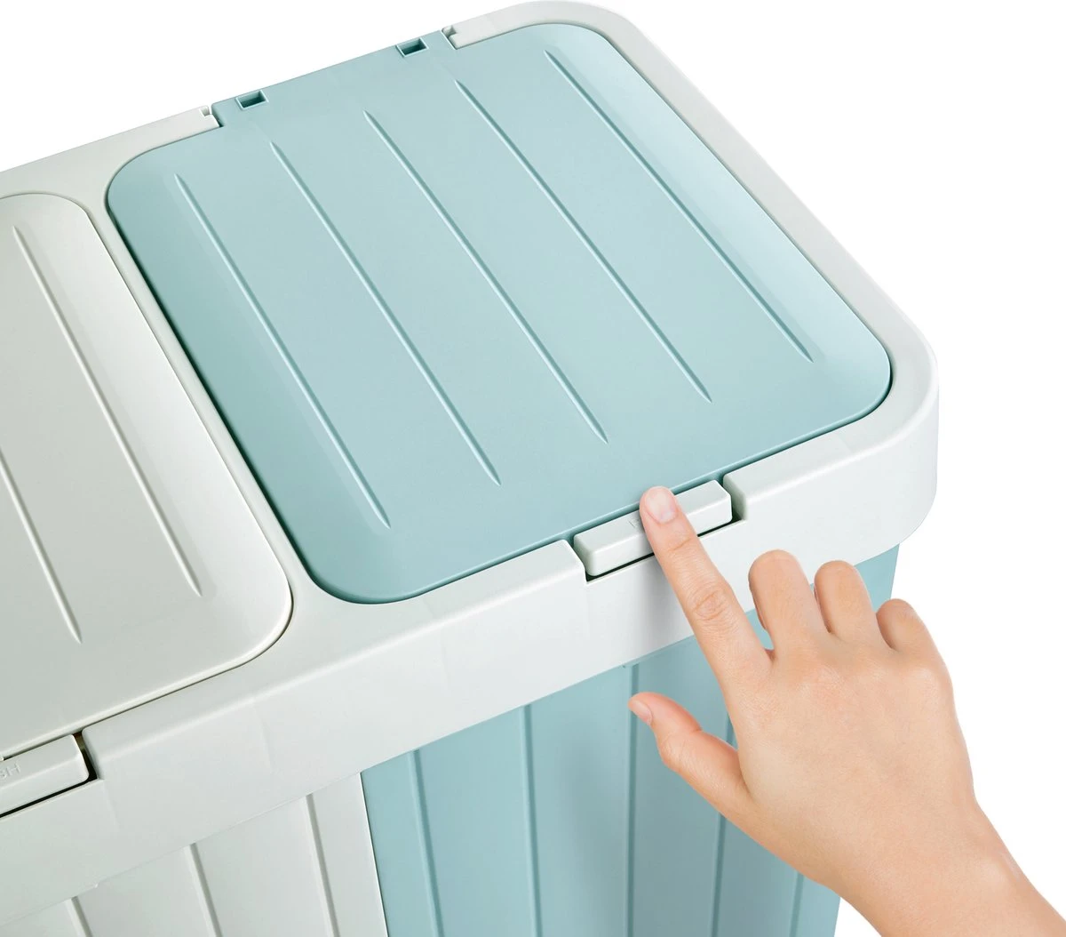 Sumpas - Wasmand - 2 Vakken - Met Touch Deksel - 80 Liter - Antraciet/Wit - 100% Gerecycled Plastic 6 Sumpas - Wasmand - 2 Vakken - Met Touch Deksel - 80 Liter - Antraciet/Wit - 100% Gerecycled Plastic - Afbeelding 4