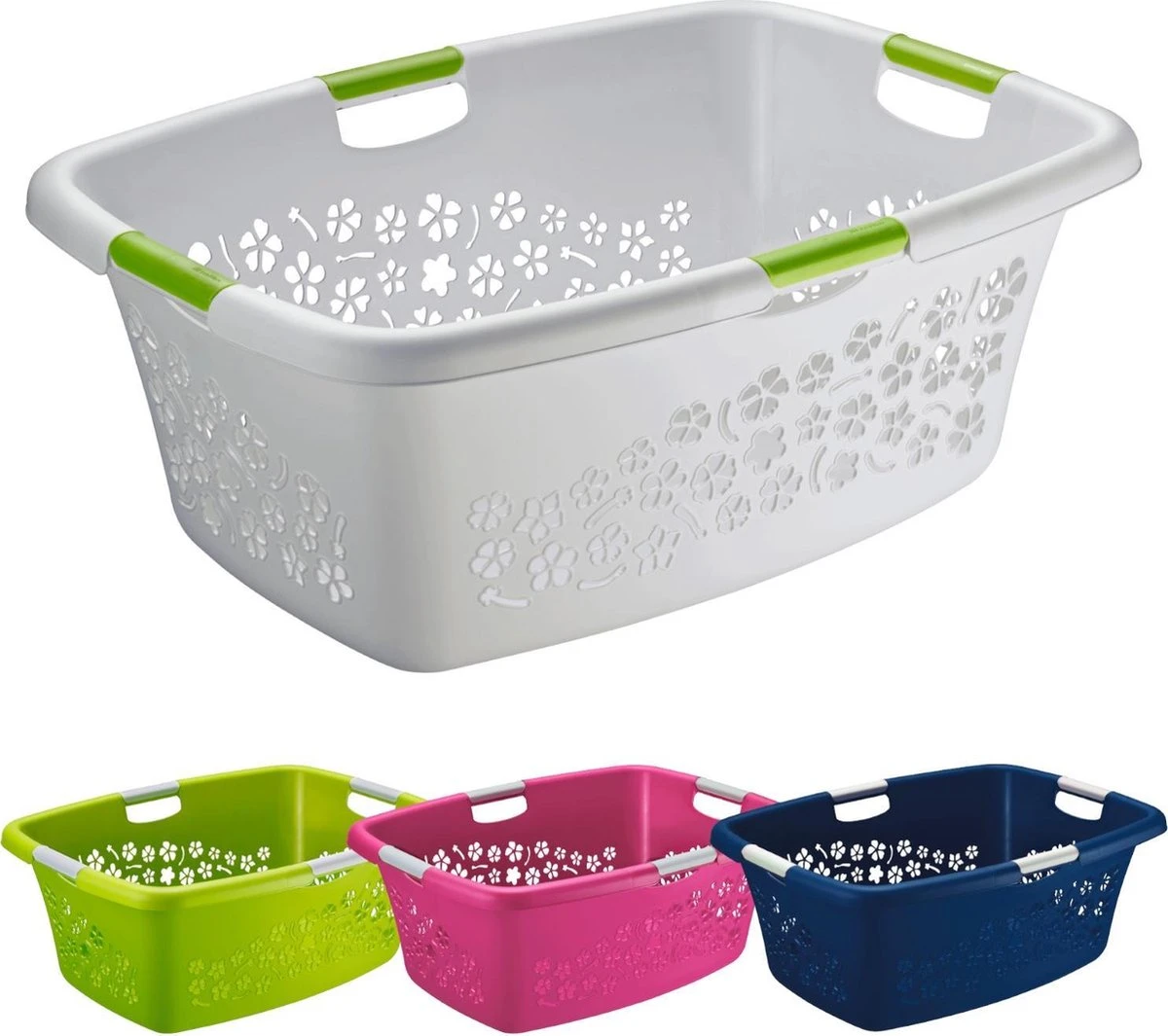 Rotho Wasmand Flowers 65 X 48 X 26 Cm - 50 L Kunststof Blauw 4 Rotho Wasmand Flowers 65 X 48 X 26 Cm - 50 L Kunststof Blauw - Afbeelding 2