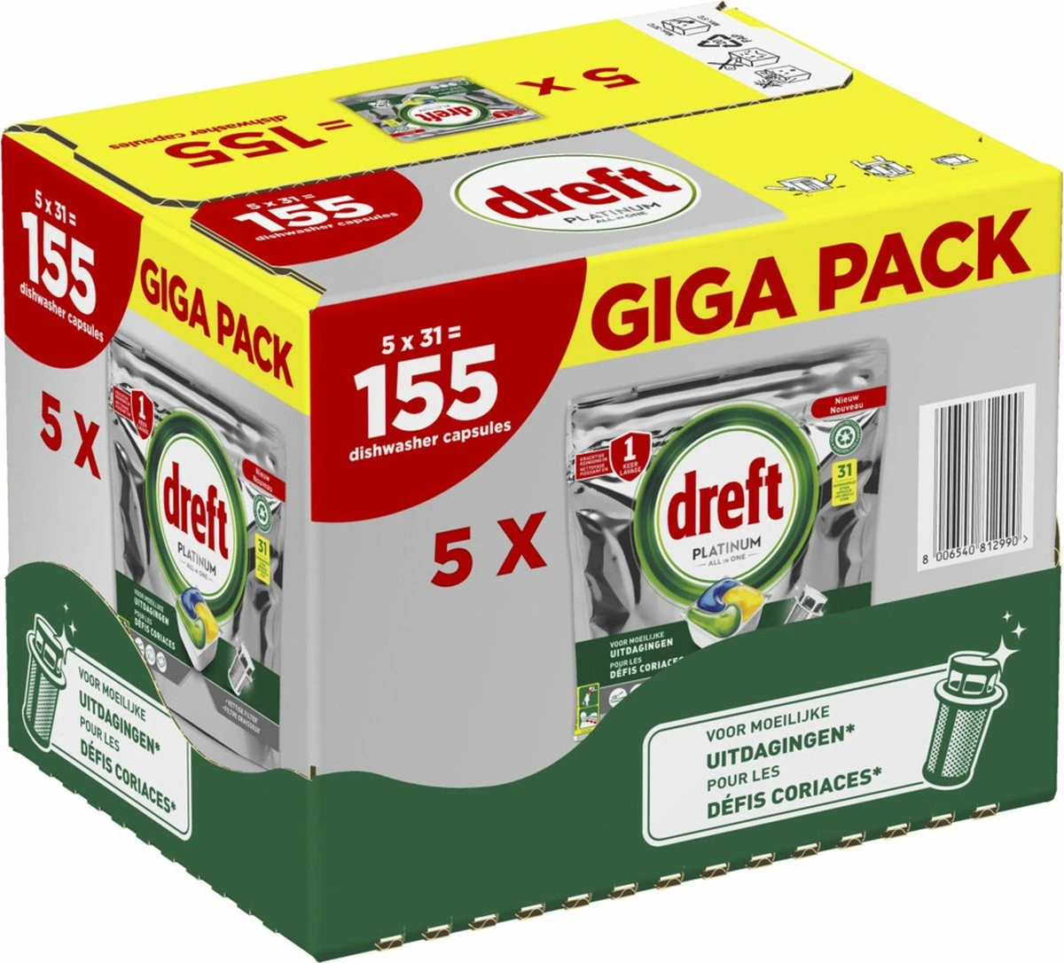 Dreft Platinum All In One Vaatwascapsules Citroen 155 Stuks 3 Dreft Platinum All In One Vaatwascapsules Citroen 155 Stuks