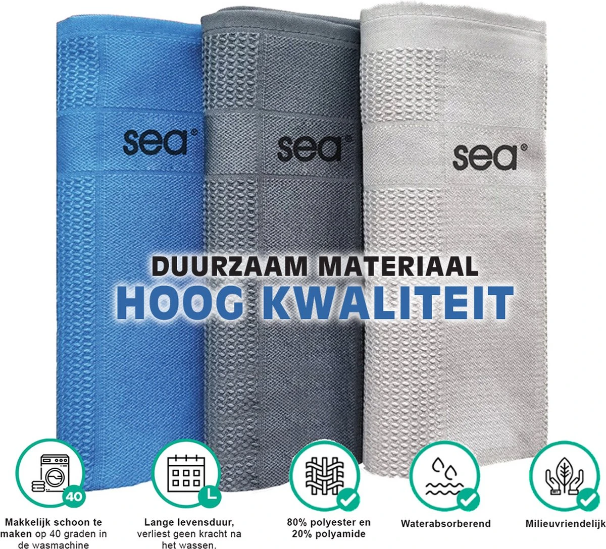 SEA Microvezeldoekjes | Schoonmaakdoeken | Duurzaam | Microvezel Doek Auto | Reinigingsdoekjes | Microvezeldoeken | Schoonmaakdoekjes | Raamdoeken | 60x40cm | 3 Stuks + 1 Stuk Siliconen Schoonmaakspon 5 SEA Microvezeldoekjes | Schoonmaakdoeken | Duurzaam | Microvezel Doek Auto | Reinigingsdoekjes | Microvezeldoeken | Schoonmaakdoekjes | Raamdoeken | 60x40cm | 3 Stuks + 1 Stuk Siliconen Schoonmaakspon - Afbeelding 3