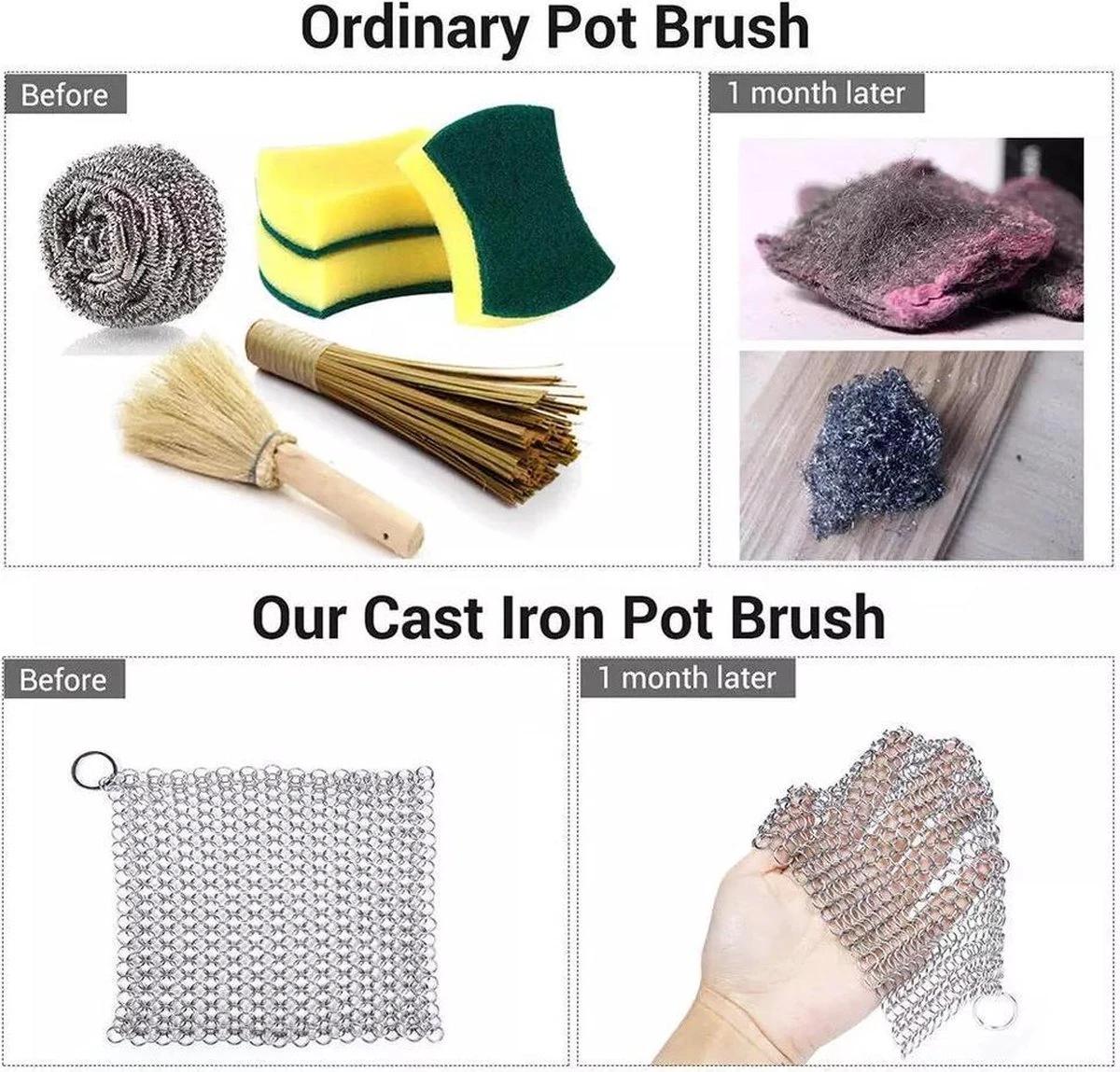 LOUZIR RVS Gietijzer Cleaner Voor Pannen - Metalen Borstel- Scrubmat- Zilver 9 LOUZIR RVS Gietijzer Cleaner Voor Pannen - Metalen Borstel- Scrubmat- Zilver - Afbeelding 7