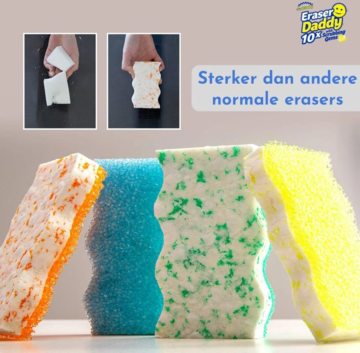 Scrub Daddy Wonderspons - Eraser Daddy - Vlekken Verwijderaar - 10x Steviger - 2 Kleuren 4 Scrub Daddy Wonderspons - Eraser Daddy - Vlekken Verwijderaar - 10x Steviger - 2 Kleuren - Afbeelding 2