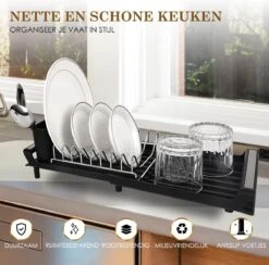 MIRI Afdruiprek – Afwasrek – Uitschuifbaar – Met Lekbak In Gootsteen – Afwas – Roestvrij Staal – Zwart 16 MIRI Afdruiprek – Afwasrek – Uitschuifbaar – Met Lekbak In Gootsteen – Afwas – Roestvrij Staal – Zwart -Schoonmaakartikelen Winkel 1200x1183 2