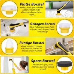 Trendosa Elektrische Schoonmaakborstel - Elektrische Schrobborstel - Poetsmachine - Handborstel - Scrubber- De Badkamer/Keuken/Auto- 10 Opzetstukken Geel -Schoonmaakartikelen Winkel 1200x1195 6