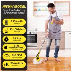 Trendosa Elektrische Schoonmaakborstel - Elektrische Schrobborstel - Poetsmachine - Handborstel - Scrubber- De Badkamer/Keuken/Auto- 10 Opzetstukken Geel -Schoonmaakartikelen Winkel 1200x1200 1317