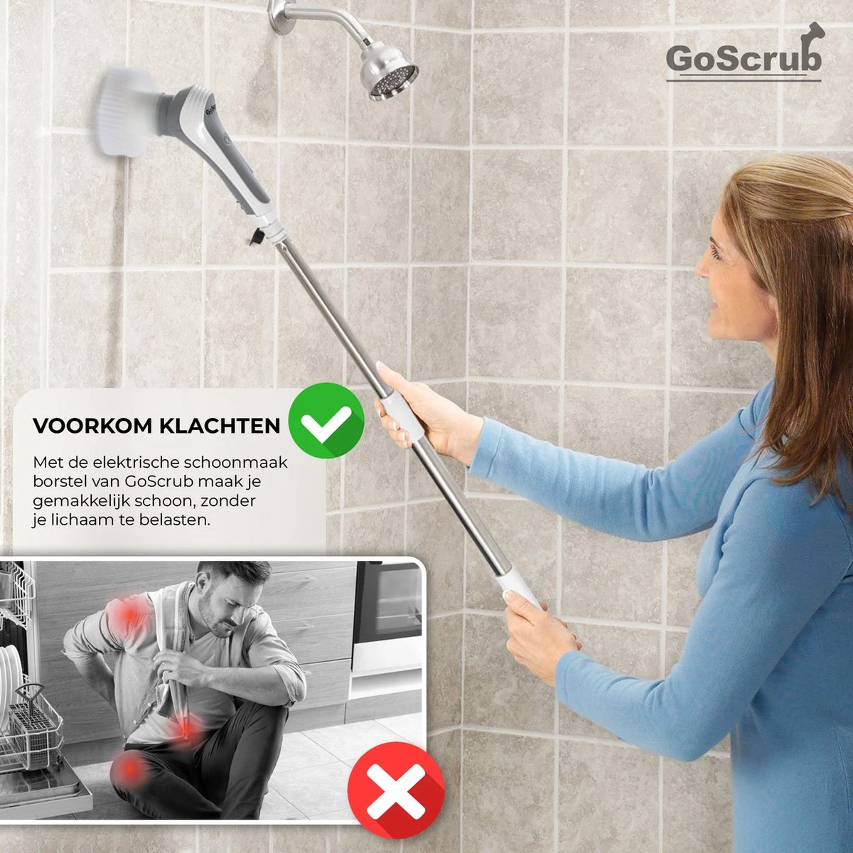 GoScrub® Elektrische Schoonmaakborstel – Elektrische Schrobber - Schrobborstel – Voor Badkamer Of Keuken – Schrobber Met Steel – Luiwagen – Polijstmachine - Poetsmachine Met 10 Opzetstukken 10 GoScrub® Elektrische Schoonmaakborstel – Elektrische Schrobber - Schrobborstel – Voor Badkamer Of Keuken – Schrobber Met Steel – Luiwagen – Polijstmachine - Poetsmachine Met 10 Opzetstukken - Afbeelding 8