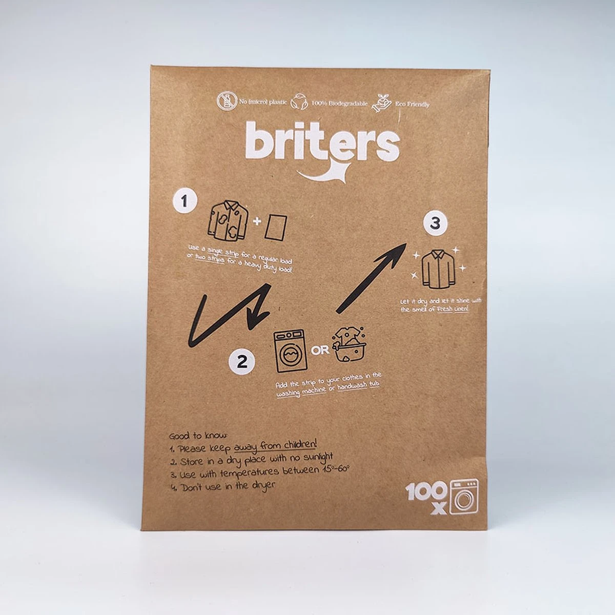 Briters Wasmiddelstrips - 100 Wasbeurten - Ecologisch Wasmiddel - 100% Plasticvrij - Fresh Linen - Wasstrips 5 Briters Wasmiddelstrips - 100 Wasbeurten - Ecologisch Wasmiddel - 100% Plasticvrij - Fresh Linen - Wasstrips - Afbeelding 3