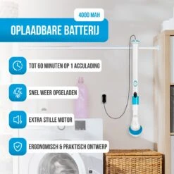 Strex Elektrische Schoonmaakborstel - Draadloze Schrobborstel - Schrobber - 3 Opzetstukken - Telescoopsteel - Poetsmachine Met Krachtige Accu -Schoonmaakartikelen Winkel 1200x1200 1412