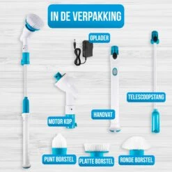 Strex Elektrische Schoonmaakborstel - Draadloze Schrobborstel - Schrobber - 3 Opzetstukken - Telescoopsteel - Poetsmachine Met Krachtige Accu -Schoonmaakartikelen Winkel 1200x1200 1415