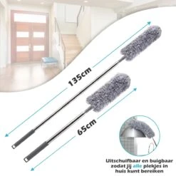 JUST23 Plumeau Uitschuifbaar Met Telescoopsteel – 60 Tot 140 Cm – Ragebol – Stoffer – Duster – Grijs – Incl. Microfiber Doek -Schoonmaakartikelen Winkel 1200x1200 1423