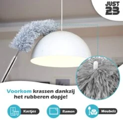 JUST23 Plumeau Uitschuifbaar Met Telescoopsteel – 60 Tot 140 Cm – Ragebol – Stoffer – Duster – Grijs – Incl. Microfiber Doek -Schoonmaakartikelen Winkel 1200x1200 1424