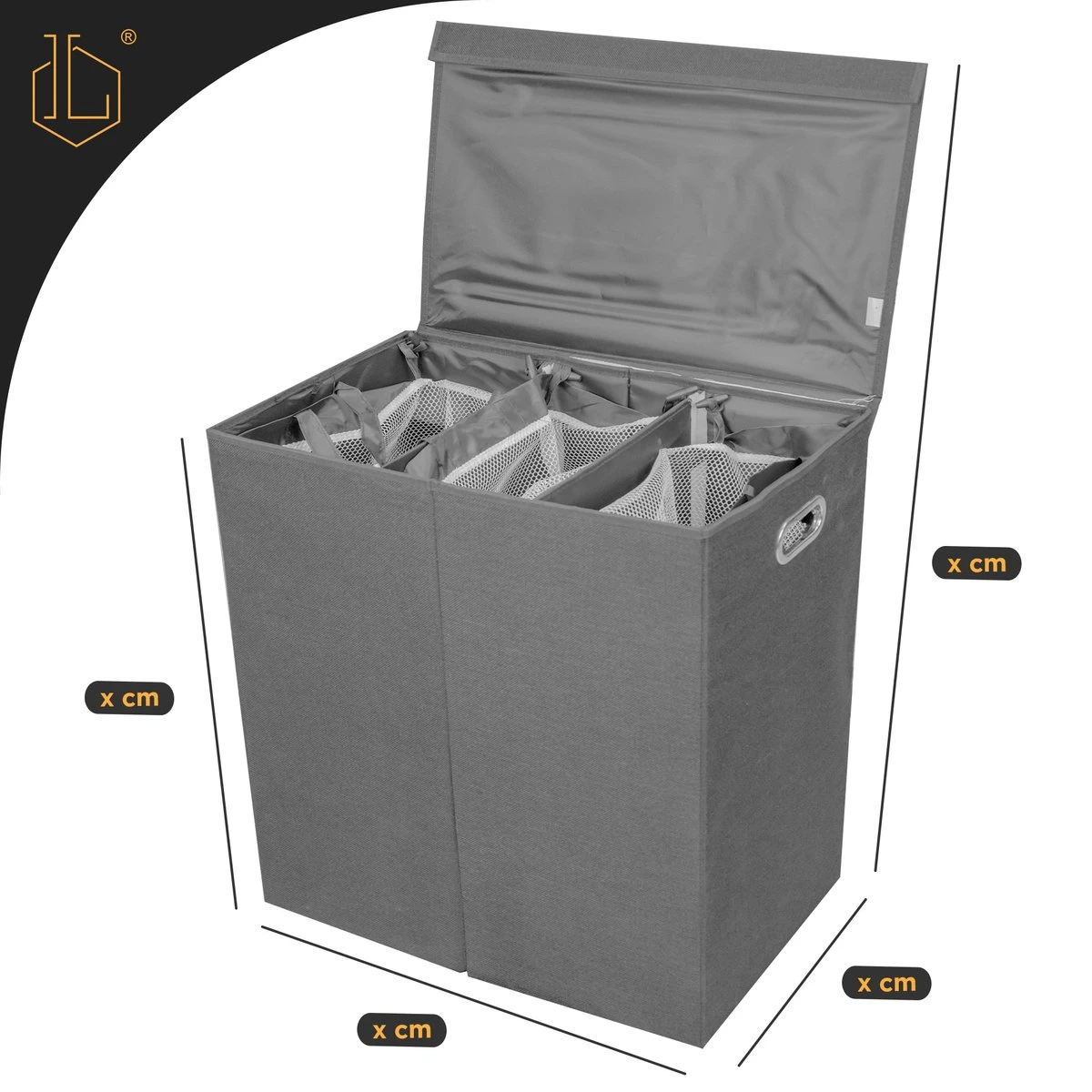 LIVILO - Wasmand – 3 Vakken Met Deksel – Opvouwbaar – 120 Liter – Met 3 Uitneembare Waszakken – Stoffen Wasmand – Grijs 5 LIVILO - Wasmand – 3 Vakken Met Deksel – Opvouwbaar – 120 Liter – Met 3 Uitneembare Waszakken – Stoffen Wasmand – Grijs - Afbeelding 3