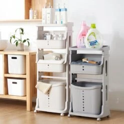 TammaT - Wassorteerder - Wasmand 3 Vakken - Wassorteerder 3 Vakken - Wassorteerder Op Wieltjes - Wasmand - Keukentrolley - Badkamerrek - 43x29x105cm -Schoonmaakartikelen Winkel 1200x1200 1549