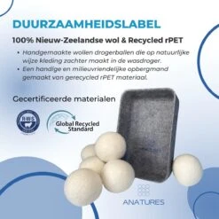 ANATURES Wollen XL Drogerballen 6 Stuks In Opbergmand – Herbruikbare Droogballen Wasdroger – Nieuw Zeelands RWS Schaapswol - Wasdrogerballen Duurzaam – Natuurlijke Wasverzachter -Schoonmaakartikelen Winkel 1200x1200 527