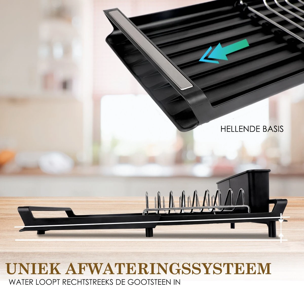 MIRI Afdruiprek – Afwasrek – Uitschuifbaar – Met Lekbak In Gootsteen – Afwas – Roestvrij Staal – Zwart 4 MIRI Afdruiprek – Afwasrek – Uitschuifbaar – Met Lekbak In Gootsteen – Afwas – Roestvrij Staal – Zwart - Afbeelding 2
