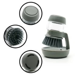 In Round Afwasborstel Met Zeepdispenser / Zeepreservoir – Inclusief Houder – Grijs – Afwas Borstel – Zeep Handborstel – Doseerpomp – Afwasmiddel Dispenser – Navulbaar -Schoonmaakartikelen Winkel 1200x1200 923