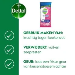Dettol - Schoonmaakdoekjes - Power & Fresh - Kersenbloesem - 4 X 80 Stuks - Voordeelverpakking -Schoonmaakartikelen Winkel 1200x1200 933