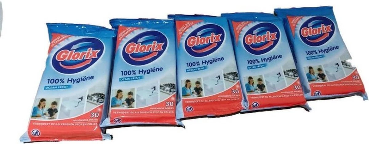Glorix Doekjes Ocean - 100% Hygiene - 6 X 30 = 180 Vochtige Schoonmaakdoekjes 6 Glorix Doekjes Ocean - 100% Hygiene - 6 X 30 = 180 Vochtige Schoonmaakdoekjes - Afbeelding 4