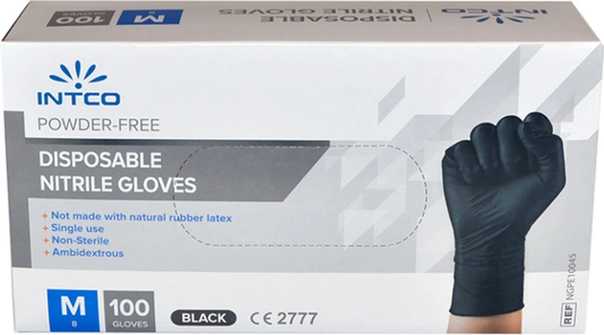 Intco Nitril Handschoenen - Latex Vrij - Zwart - 100 Stuks - Maat Medium 9 Intco Nitril Handschoenen - Latex Vrij - Zwart - 100 Stuks - Maat Medium - Afbeelding 7