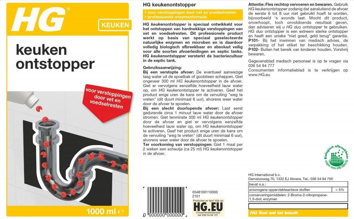 HG Keukenontstopper - 1L - De NR1 Ontstopper - Biologisch Afbreekbaar 4 HG Keukenontstopper - 1L - De NR1 Ontstopper - Biologisch Afbreekbaar - Afbeelding 3