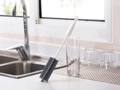 Merkloos Flessenborstel - Siliconen - Schoonmaak - Baby - Bidon - Dopper - Flessen - Reiniger - Wit - Grijs - Glazen - Borstel