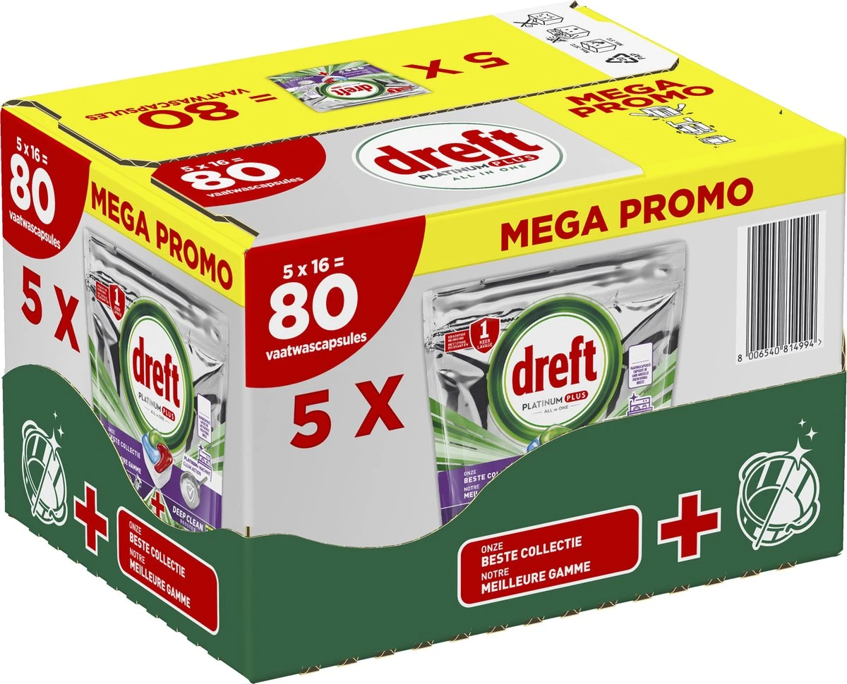 Dreft Platinum Plus All In One Machine Clean - Vaatwastabletten - 80 Tabletten 3 Dreft Platinum Plus All In One Machine Clean - Vaatwastabletten - 80 Tabletten