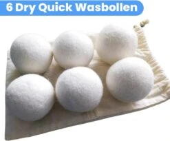 DRYQUICK Drogerballen- Wasbollen- Duurzaam Schapenwol - Herbruikbaar- 6 XL Wasballen Wit -Schoonmaakartikelen Winkel 1200x997