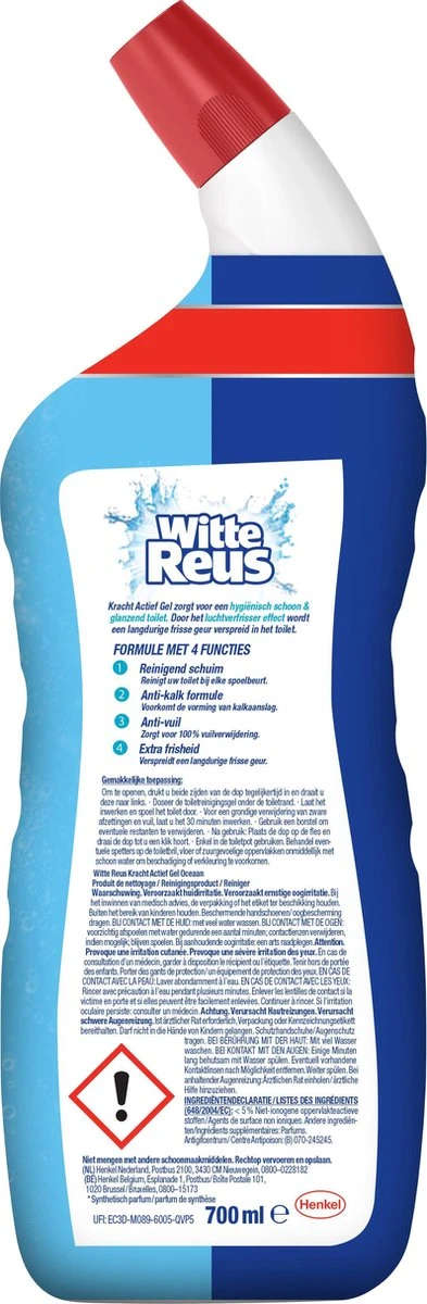 Witte Reus Toiletreiniger - Kracht Actief Gel Oceaan - Voordeelverpakking 10 X 700ml 9 Witte Reus Toiletreiniger - Kracht Actief Gel Oceaan - Voordeelverpakking 10 X 700ml - Afbeelding 7