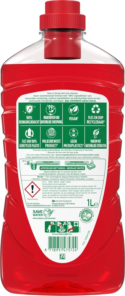 Ajax® Ajax Allesreiniger Fête Des Fleur Rode Bloem 8 X 1L - Voordeelverpakking 4 Ajax® Ajax Allesreiniger Fête Des Fleur Rode Bloem 8 X 1L - Voordeelverpakking - Afbeelding 2