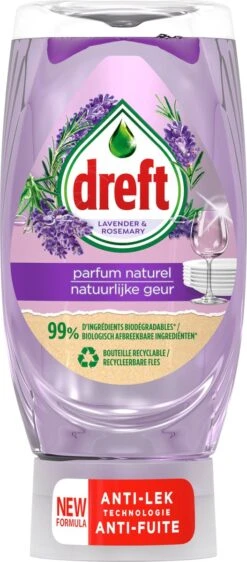 Dreft Natuurlijke Geur - Afwasmiddel - Lavendel & Rozemarijn - Ondersteboven Fles - Voordeelverpakking 8 X 370 Ml -Schoonmaakartikelen Winkel 527x1200 1