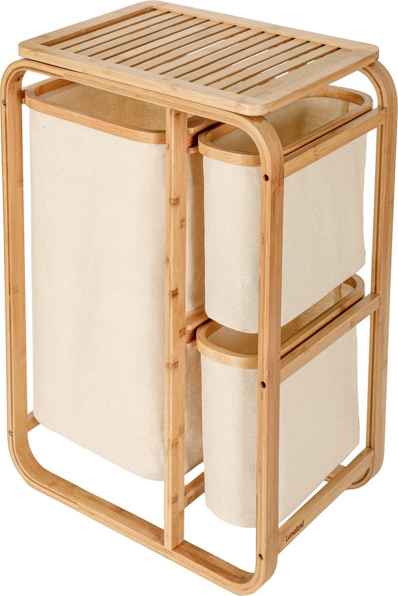 Lumaland Wasmand Van Bamboe - 1 XL Vak + 2 Compacte Vakken 49,5 X 33 X 71 Cm Beige 3 Lumaland Wasmand Van Bamboe - 1 XL Vak + 2 Compacte Vakken 49,5 X 33 X 71 Cm Beige