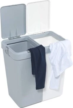 Motek® - Wasmand - 2 Vakken Met Deksel - Met Touch Deksel - Gemaakt Van 100% Gerecycled Kunststof - 80 L - Wasmand Met Deksel - Wassorteerder - Grijs - Wit -Schoonmaakartikelen Winkel 808x1200 5