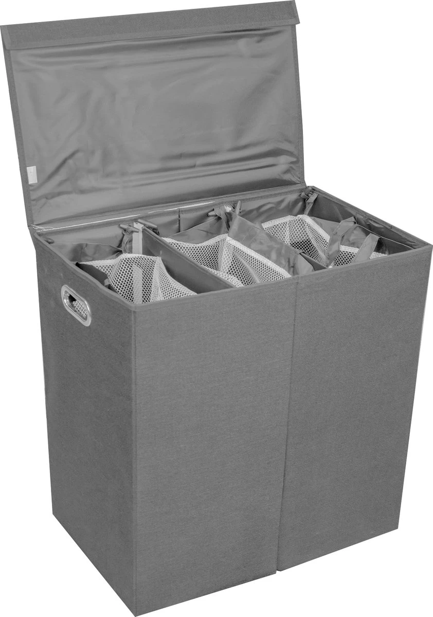 LIVILO - Wasmand – 3 Vakken Met Deksel – Opvouwbaar – 120 Liter – Met 3 Uitneembare Waszakken – Stoffen Wasmand – Grijs 3 LIVILO - Wasmand – 3 Vakken Met Deksel – Opvouwbaar – 120 Liter – Met 3 Uitneembare Waszakken – Stoffen Wasmand – Grijs