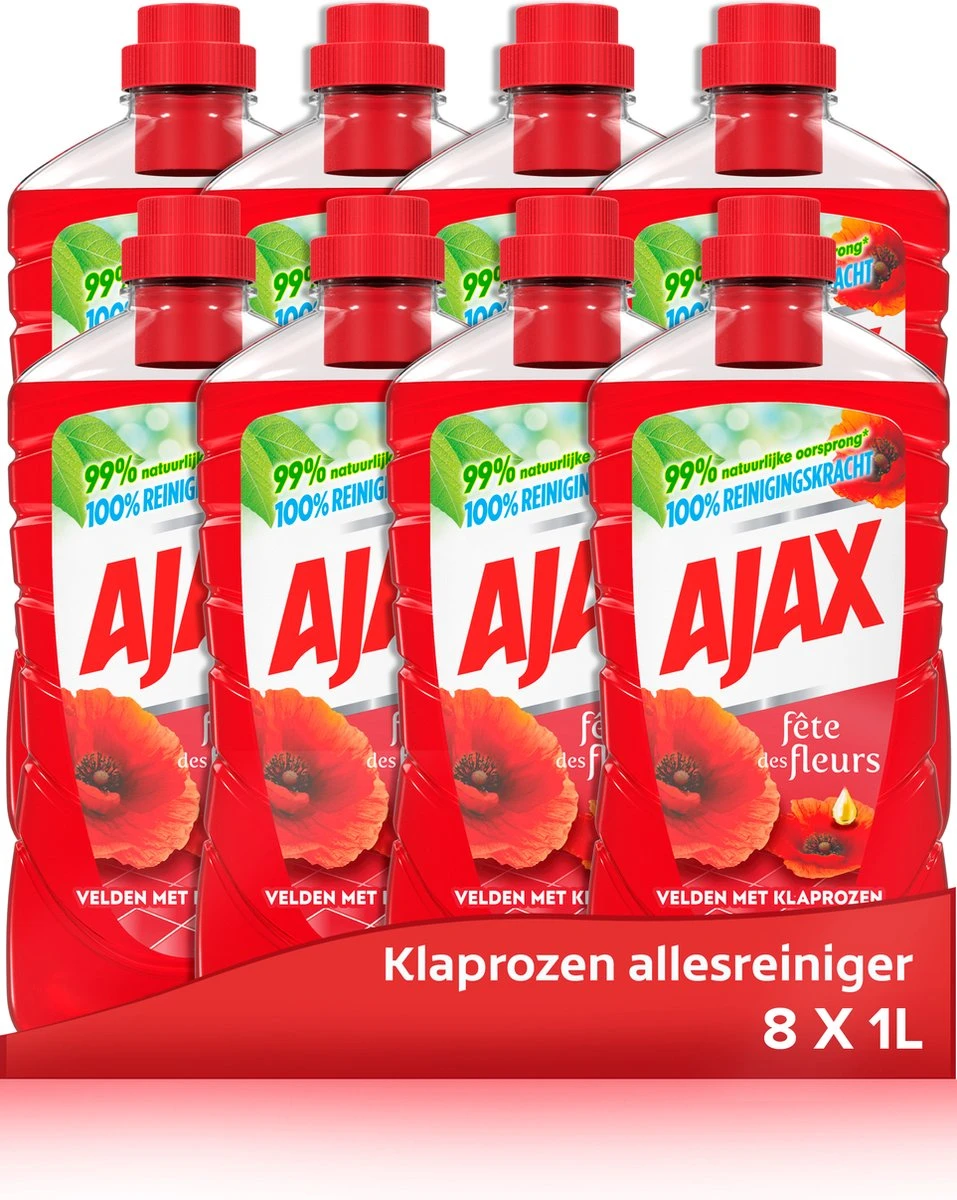 Ajax® Ajax Allesreiniger Fête Des Fleur Rode Bloem 8 X 1L - Voordeelverpakking 3 Ajax® Ajax Allesreiniger Fête Des Fleur Rode Bloem 8 X 1L - Voordeelverpakking