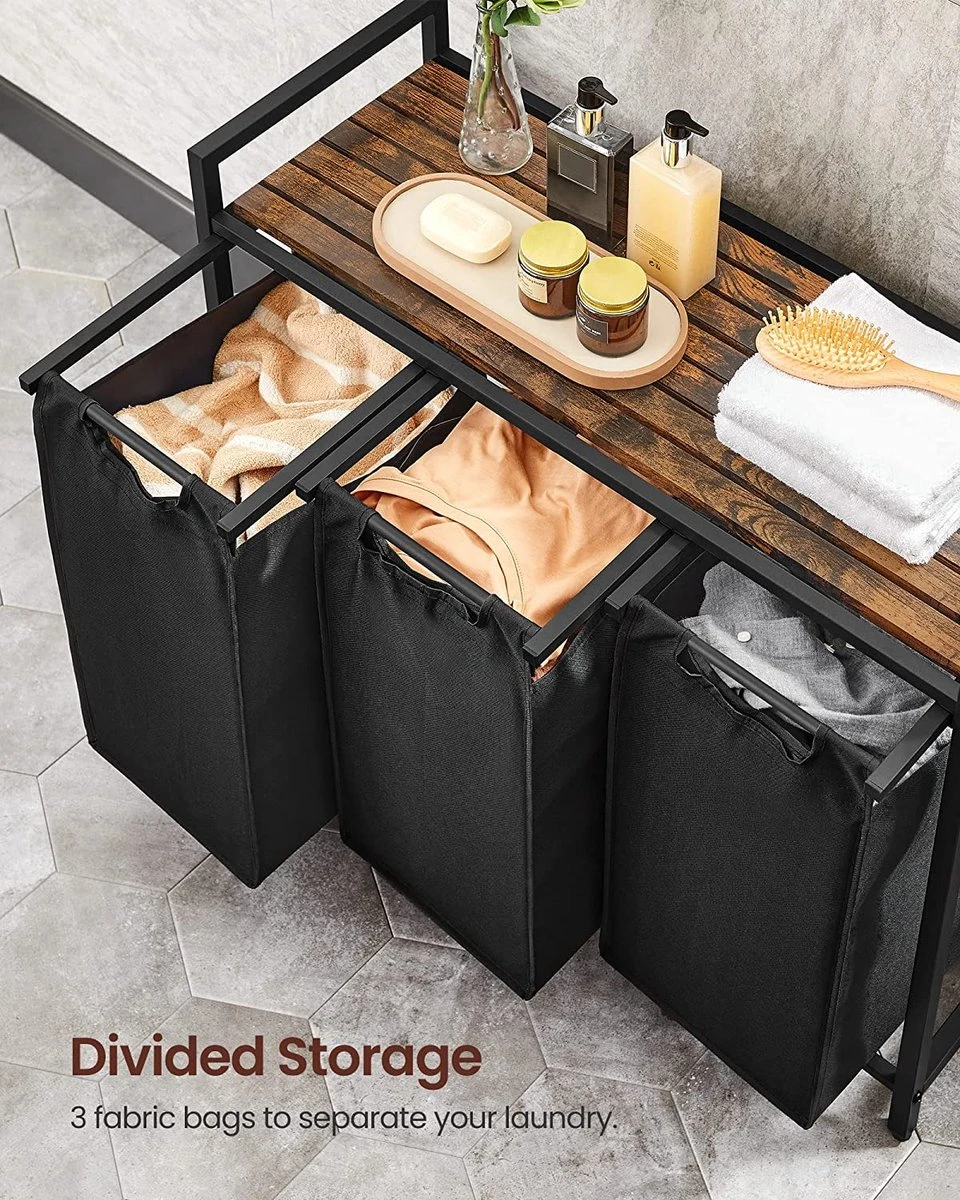 Merkloos Soph & Tess Wasmand 3 Vakken – Wassorteerder Met Uitschuifbare Waszakken - Bruin En Zwart 6 Merkloos Soph & Tess Wasmand 3 Vakken – Wassorteerder Met Uitschuifbare Waszakken - Bruin En Zwart - Afbeelding 4