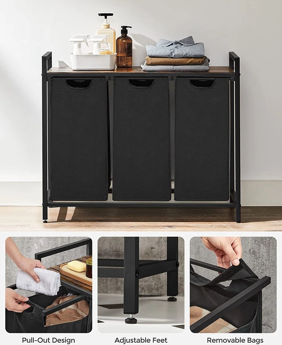 Merkloos Soph & Tess Wasmand 3 Vakken – Wassorteerder Met Uitschuifbare Waszakken - Bruin En Zwart 9 Merkloos Soph & Tess Wasmand 3 Vakken – Wassorteerder Met Uitschuifbare Waszakken - Bruin En Zwart - Afbeelding 7