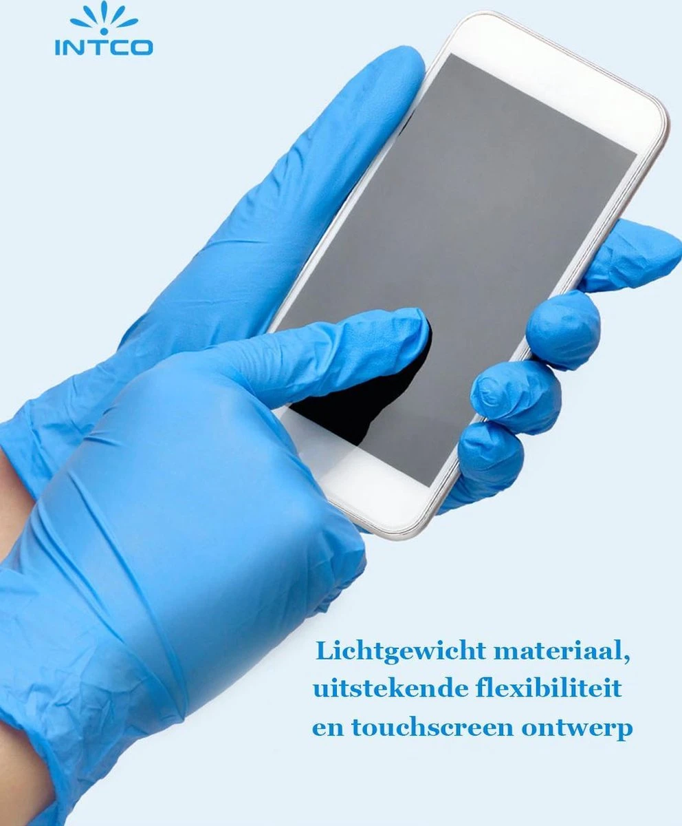 Intco Nitril Handschoenen - 100 Stuks Nitrile Wegwerp Handschoenen - Poedervrij, Latexvrij - Onderzoekshandschoenen - Maat: S - Blauw 7 Intco Nitril Handschoenen - 100 Stuks Nitrile Wegwerp Handschoenen - Poedervrij, Latexvrij - Onderzoekshandschoenen - Maat: S - Blauw - Afbeelding 5